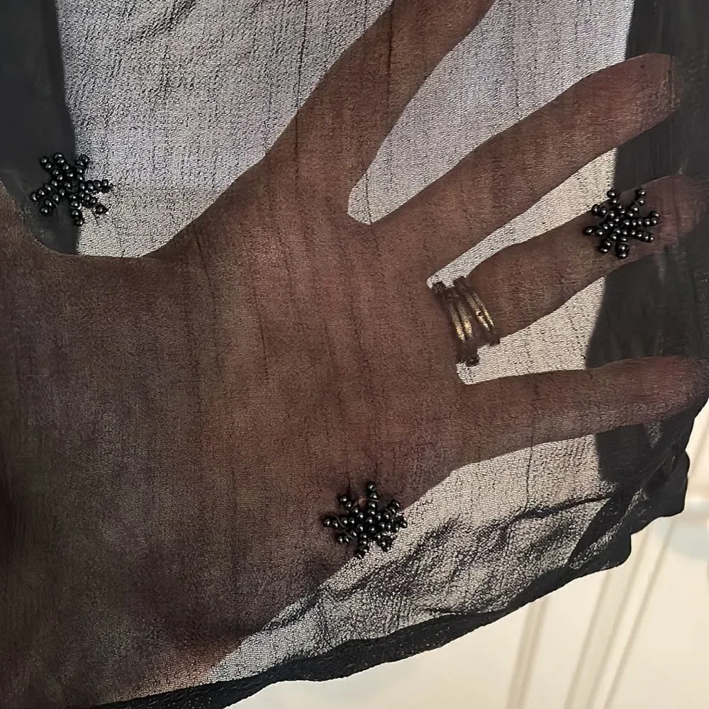 Black chiffon polyester‎ shawl/wrap with black beads